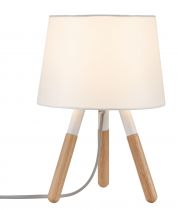 Lampe à poser Neordic Berit 1 flamme avec abat-jour en tissu Blanc / Bois (79646)