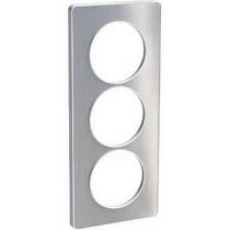 Odace touch, plaque aluminium brossé avec liseré blanc 3 postes verticaux 57 mm