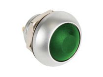 Poussoir métallique rond avec capuchon vert - 1p spst off-(on) (R1398G)