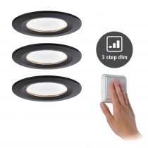 Spots encastrés LED Nova rond 3x6,5W Noir/dépoli fixe gradable sur 3niveaux kit de 3 (94474)